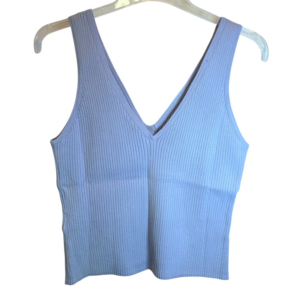 MADEWELL Cate Signature Ribbed Button Front Sweater Tank Sz Large Blue Cropped - Picture 8 of 13